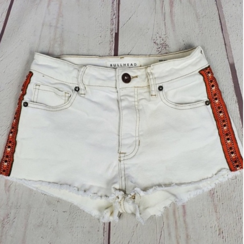 BULLHEAD White Orange Boho Striped Denim Cut off High Rise Shorts Juniors Size 3